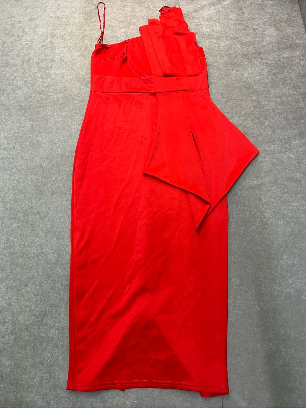 Boohoo Red One-Shoulder Pencil Midi Skirt with Draped Side Detail
